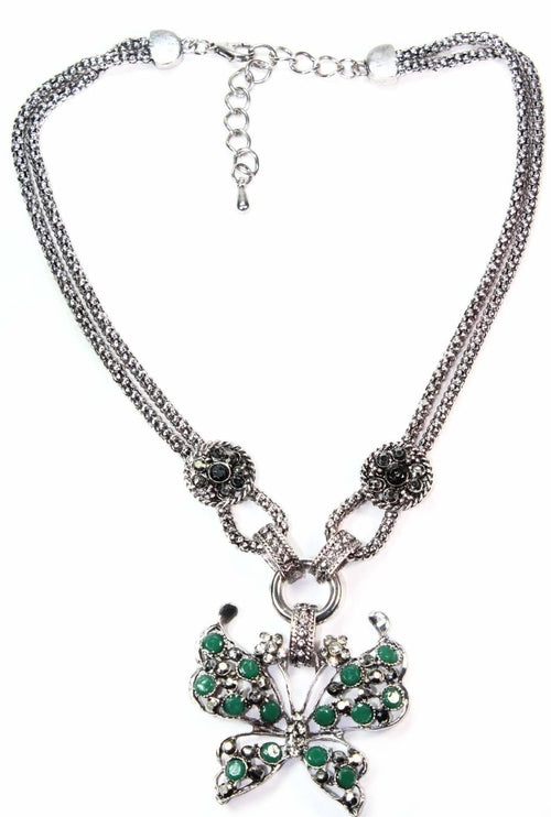 Butterfly Pendant Necklace Red Crystal Silver Chain Jewelry