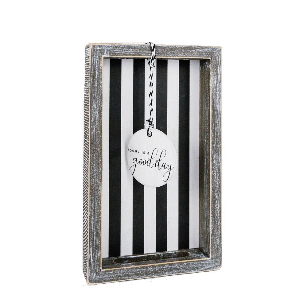 Landhausstil Moderne Holzschale Schwarz-Weiß Gestreift Dekorative Servierschale 25,4 x 15,2 x 3,8 cm