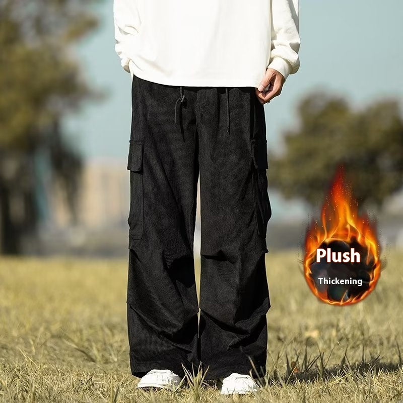 Autumn Winter Straight Wide-Leg Corduroy Overalls Men