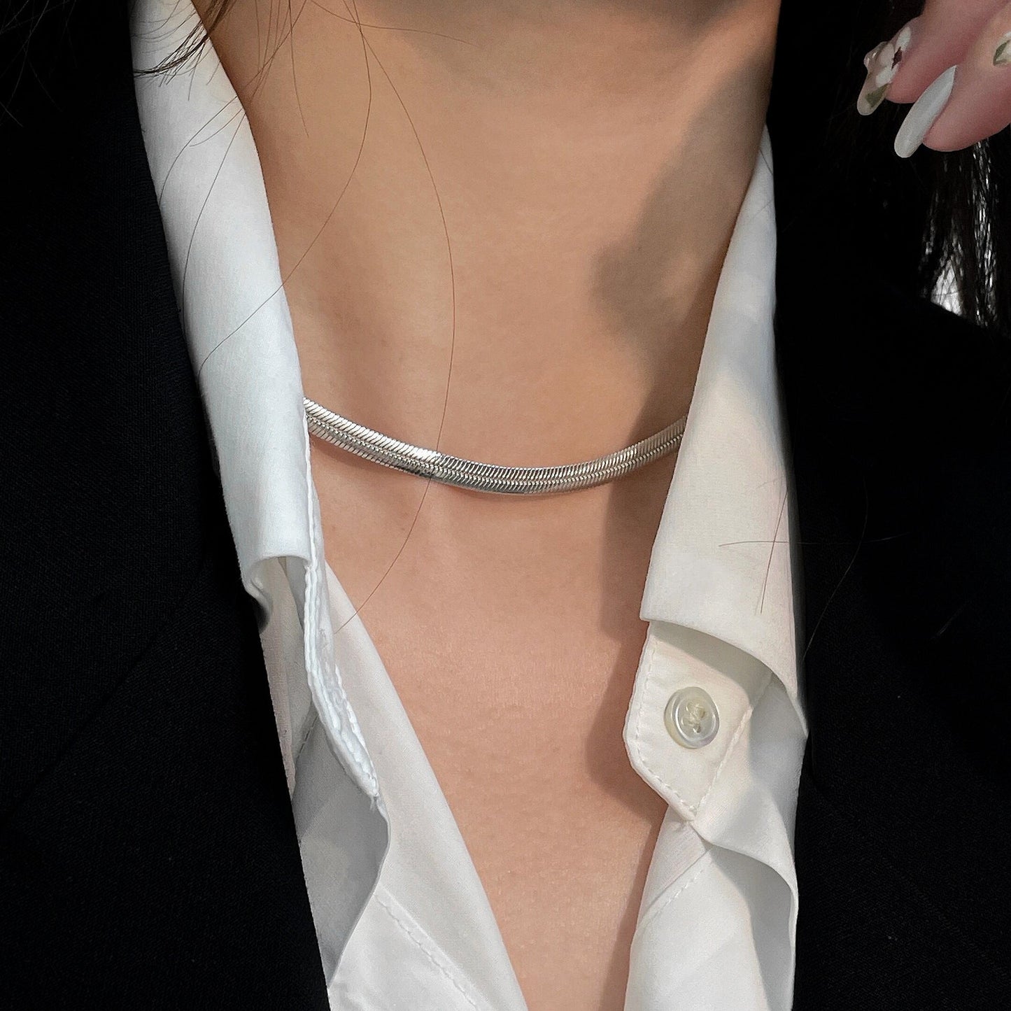 Stainless Steel Flat Snake Chain Necklace For Women