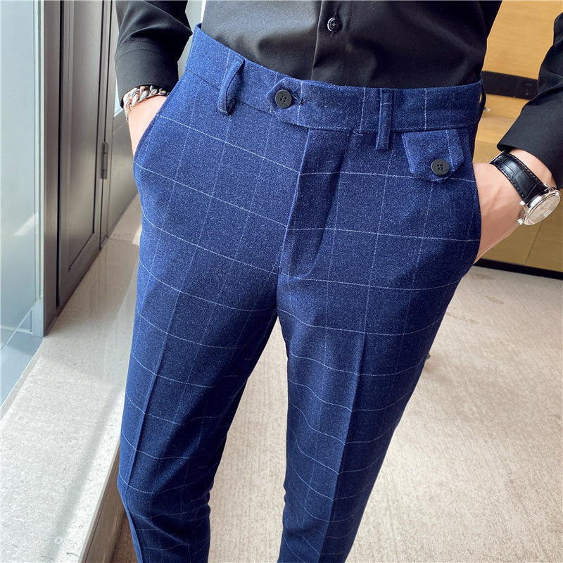 Korean Style British Checkered Slim Fit Men's Suit Pants