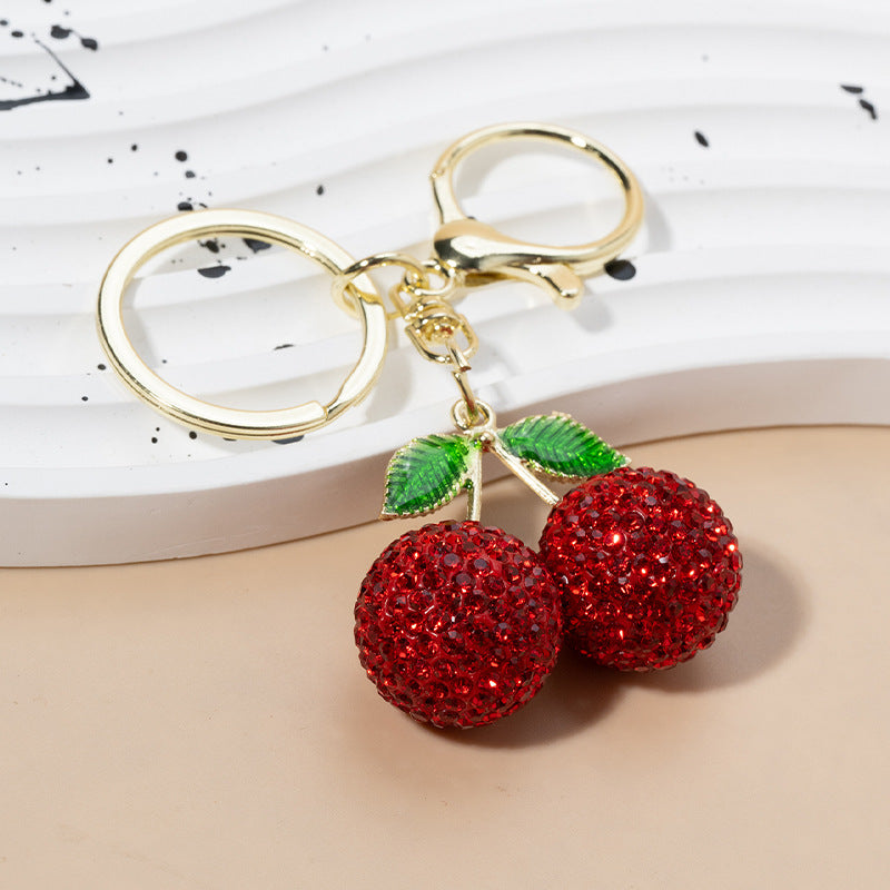 Creative And Cute Diamond-studded Little Cherry Keychain
