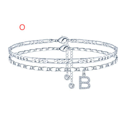 26-letter English Zircon-inlaid Pendant With An NK Chain, Double-layered