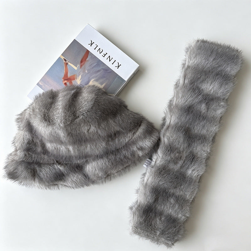 Winter Warm Hat And Scarf Set - Fashionable And Versatile Plush Scarf Outdoor Cold Protection Hat And Scarf Two-piece Set