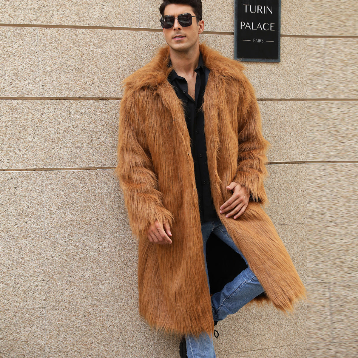 Mens Long Faux Fur Coat Mens Outerwear Warm And Cozy