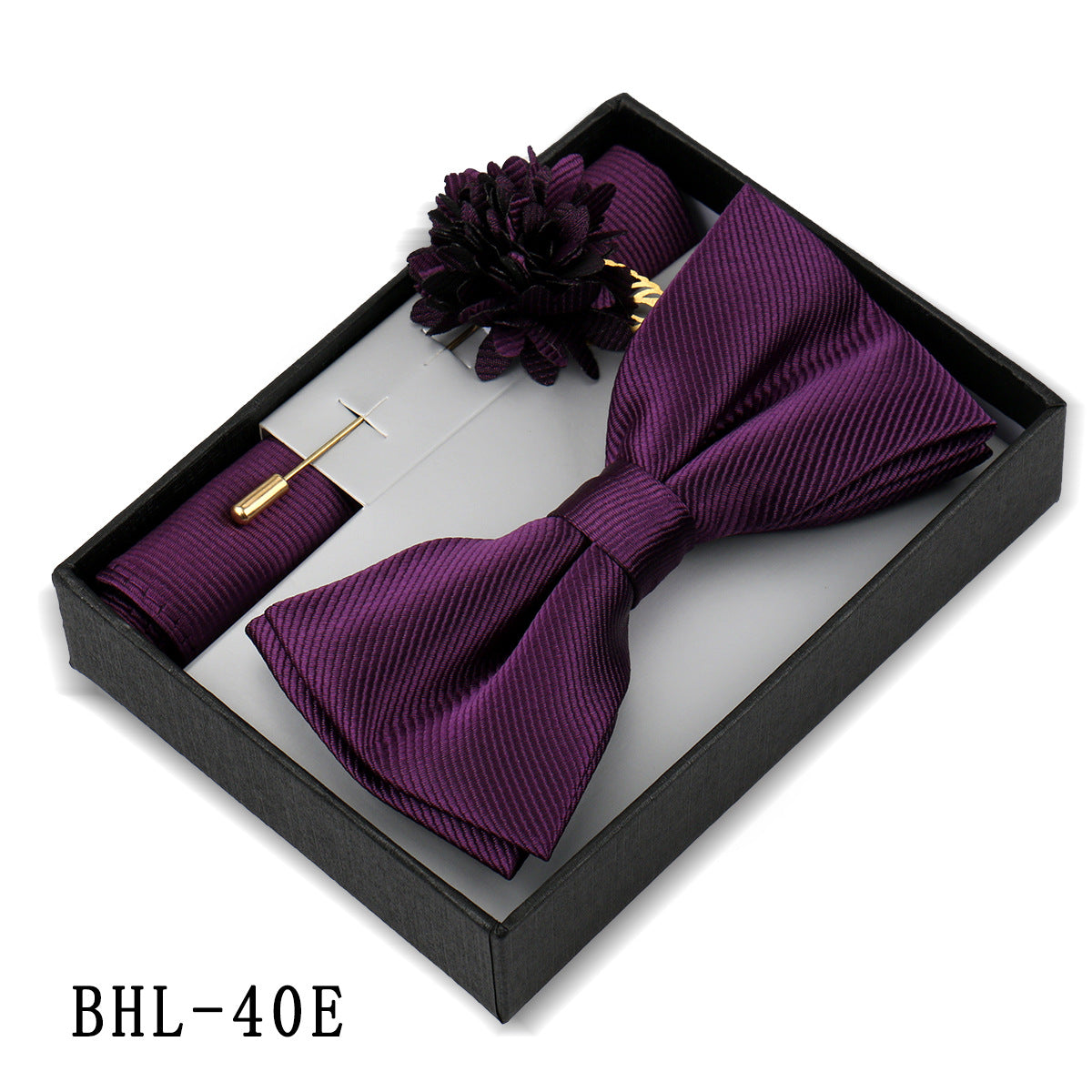 Mens Bow Tie, Pocket Square, And Brooch Gift Set