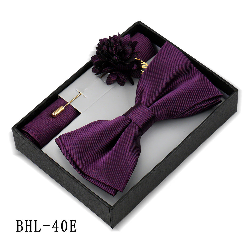 Mens Bow Tie, Pocket Square, And Brooch Gift Set