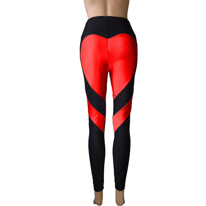 Butt-lifting Heart-patterned Patchwork Leggings With Excellent Stretch