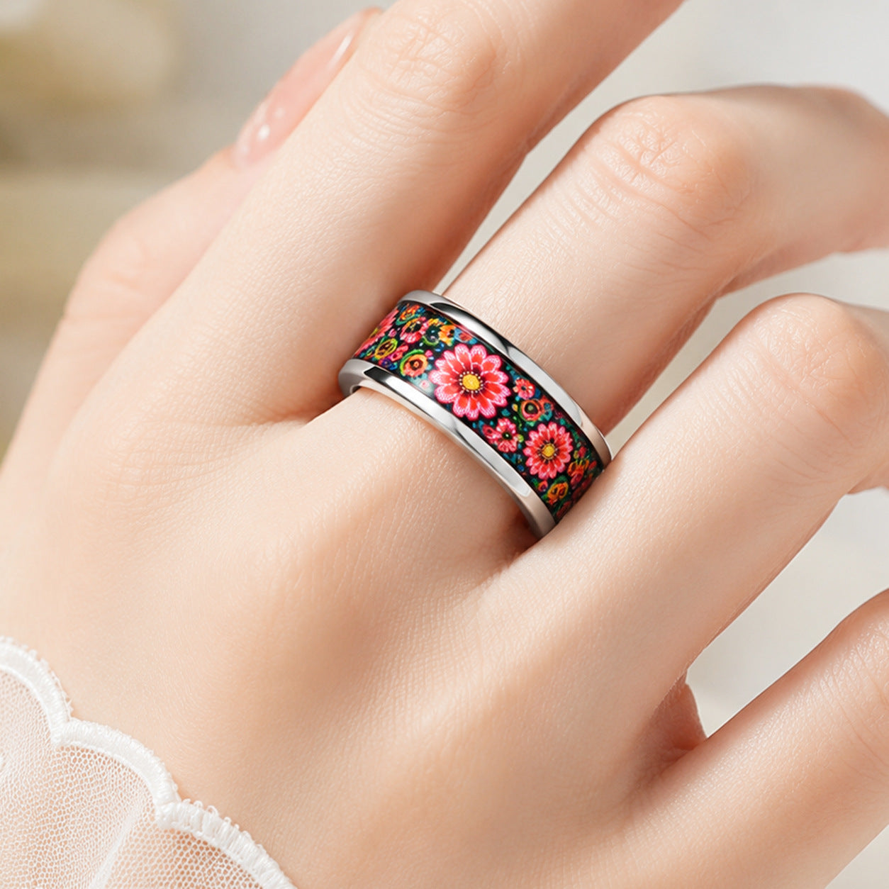 Butterfly Star Moon And Red Rose Colorful Ring For Women