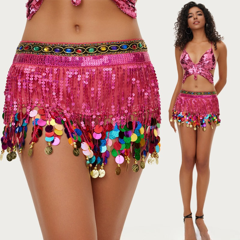 Belly Dance Sequin Fringe Waist Scarf Indian Dance Performance Belt