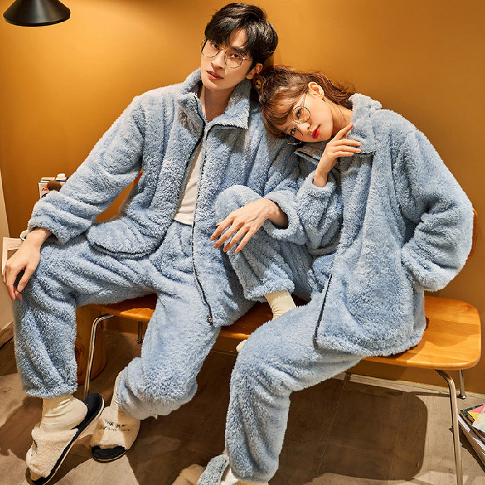 Plush Couple Thickened Flannel Thermal Zipper Suit