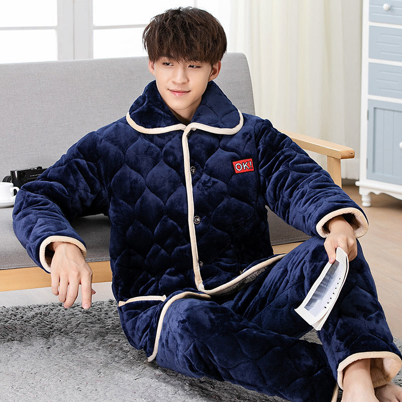 Men's Winter Thickened Crystal Fleece Quilted Pajamas