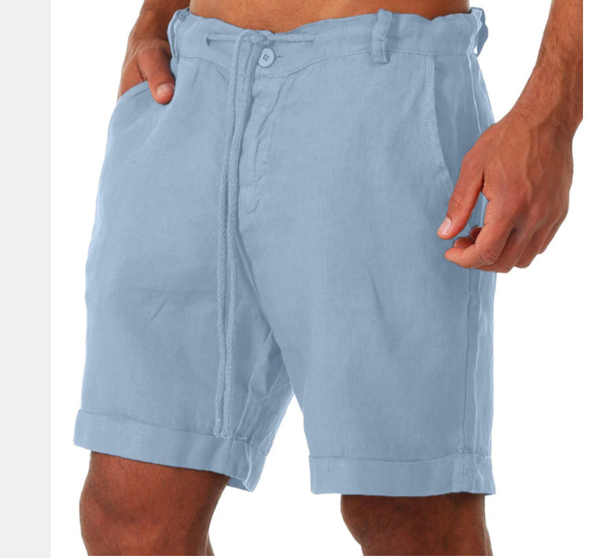 Mens Sports Running Fitness Shorts Solid-Color Casual Pants With Drawstring