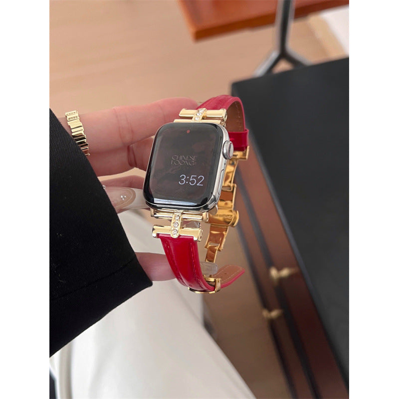 Diamond-embellished Leather Watch Strap