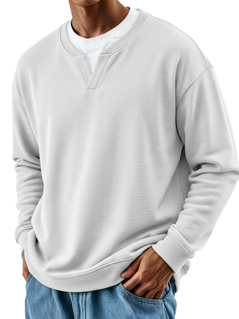 Mens Patchwork Mock Two-Piece Crew-Neck Long-Sleeve Top