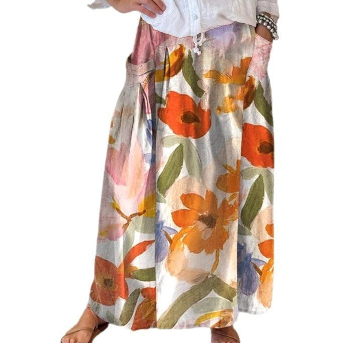 Independent-site Casual Retro Floral Vacation Dress Elegant Commuter Floral Skirt For Spring And Summer