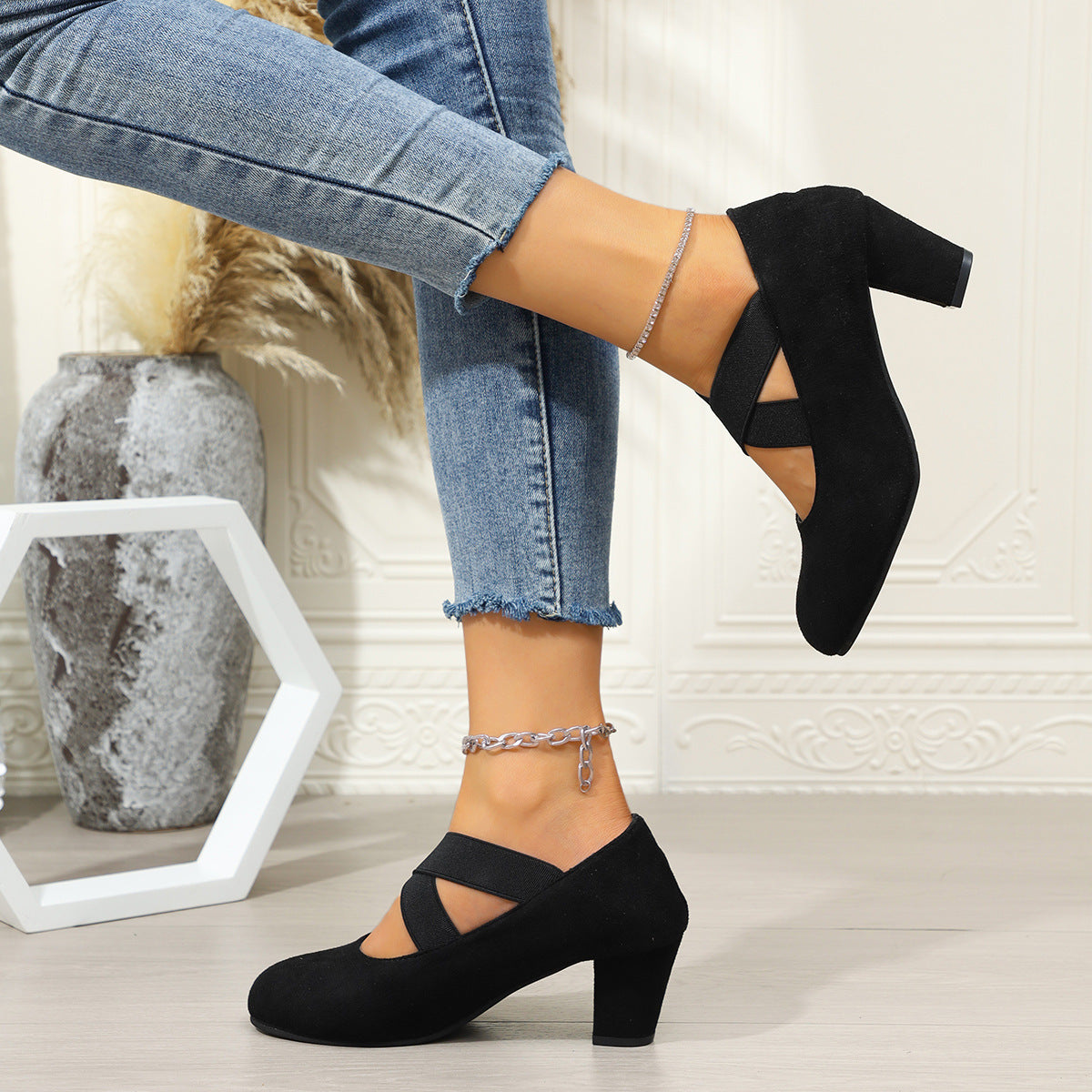 Arrival French-style Elegant Chunky-heel Large-size Pumps For Women