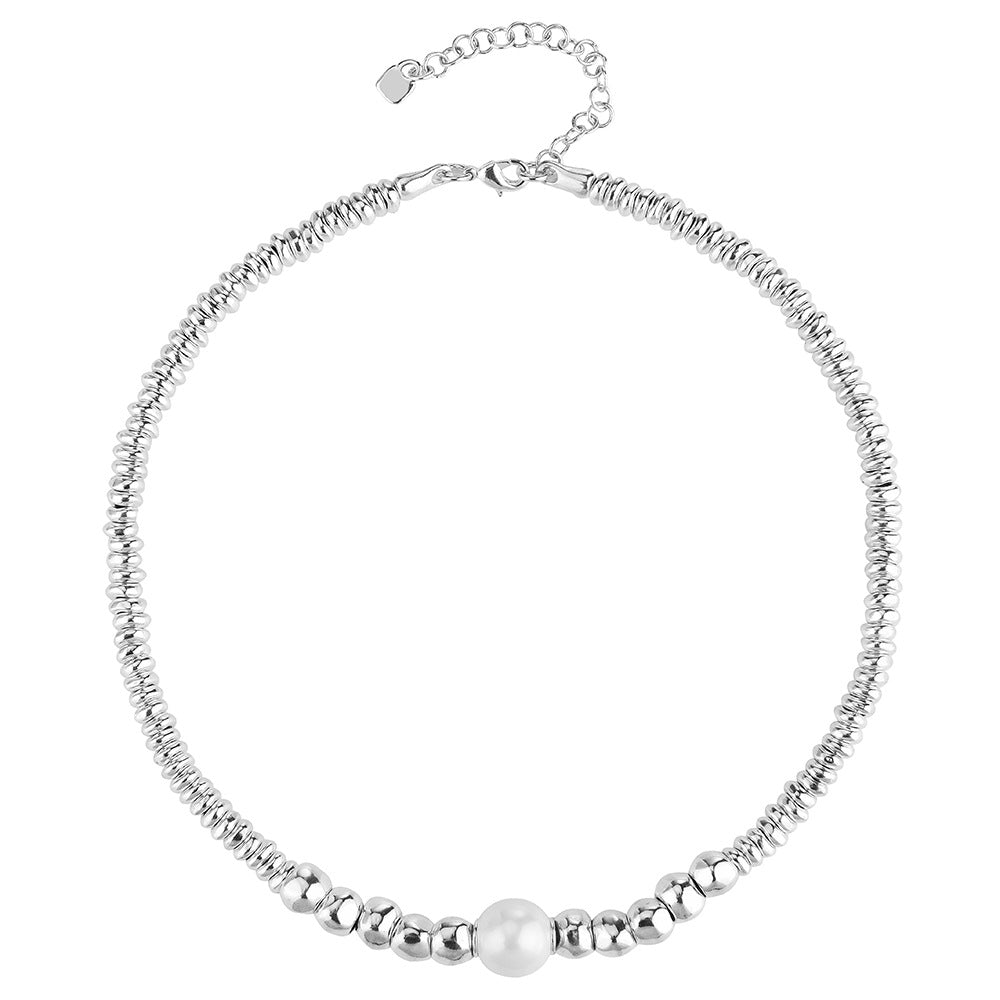 Irregular Broken Silver Pearl Choker Necklace For Women, Adjustable Dainty Collarbone Chain, Elegant Long Sweater Chain French Fashion Jewelry