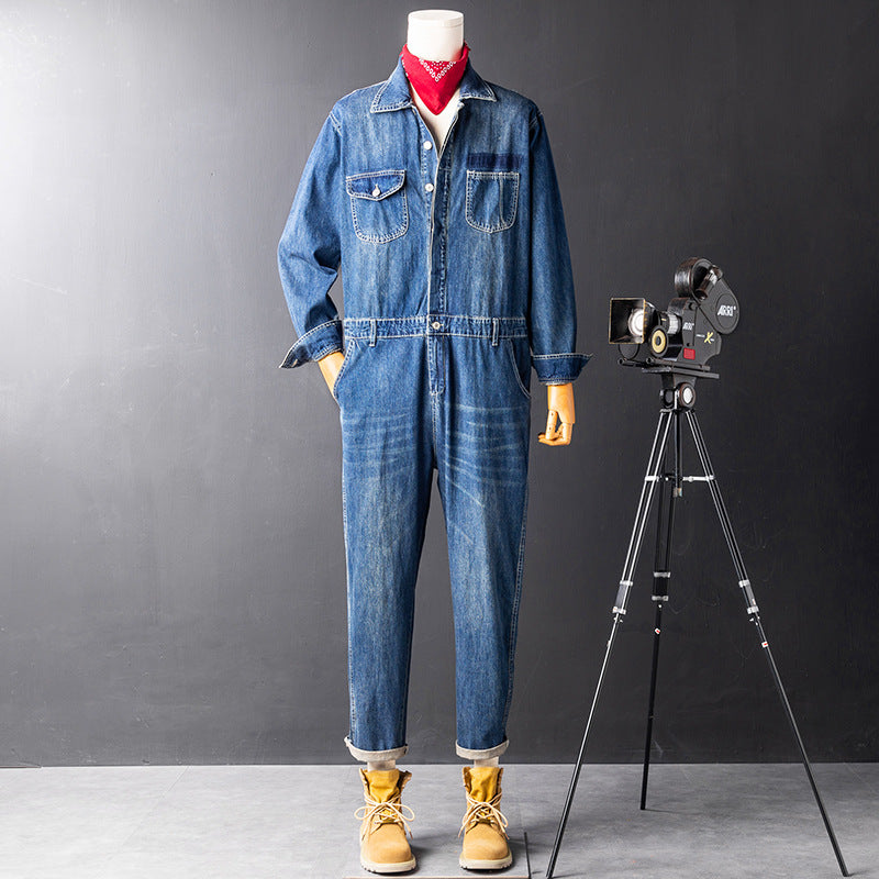 Retro Denim Casual Jumpsuit Set For Men