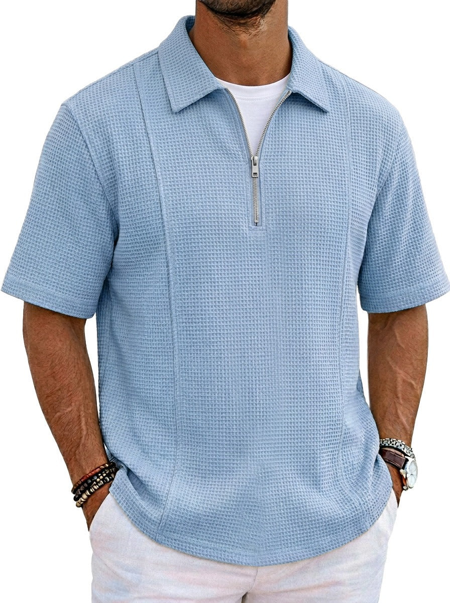 Sports-style Boat-neck Half-zip Polo Shirt