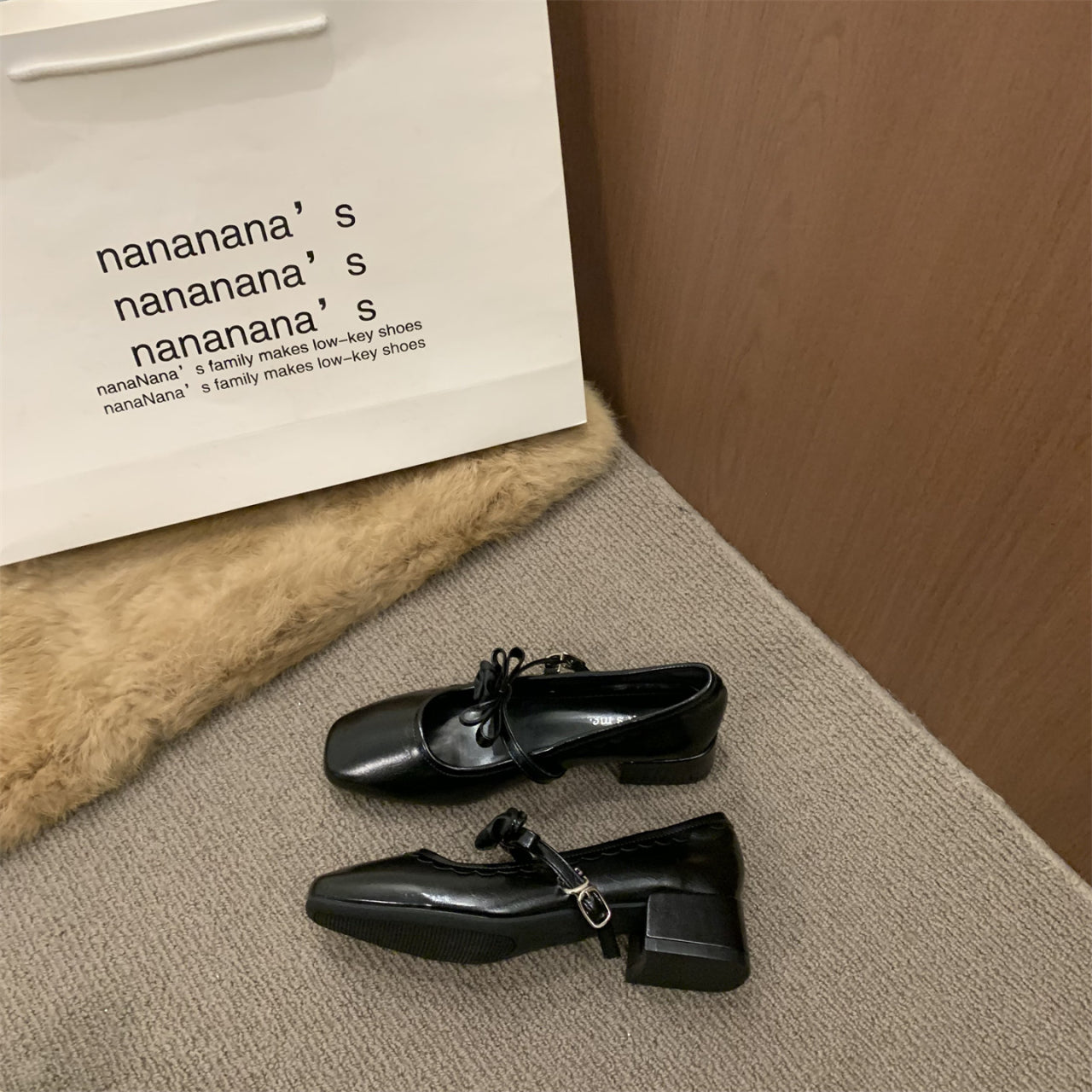 2026 Spring New Women French Bow Square Toe Block Heel Mary Jane Shoes For Dresses