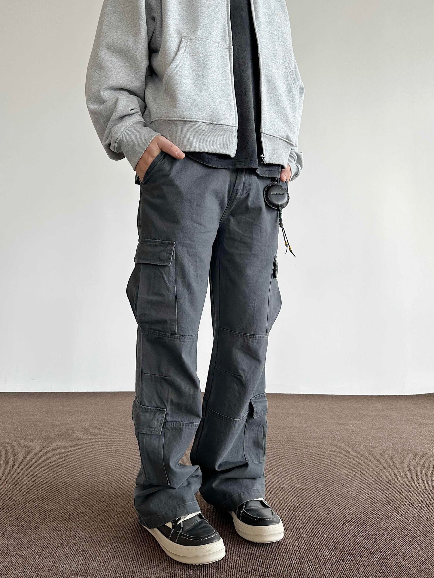 Retro Brushed Distressed Loose Straight Cargo Pants
