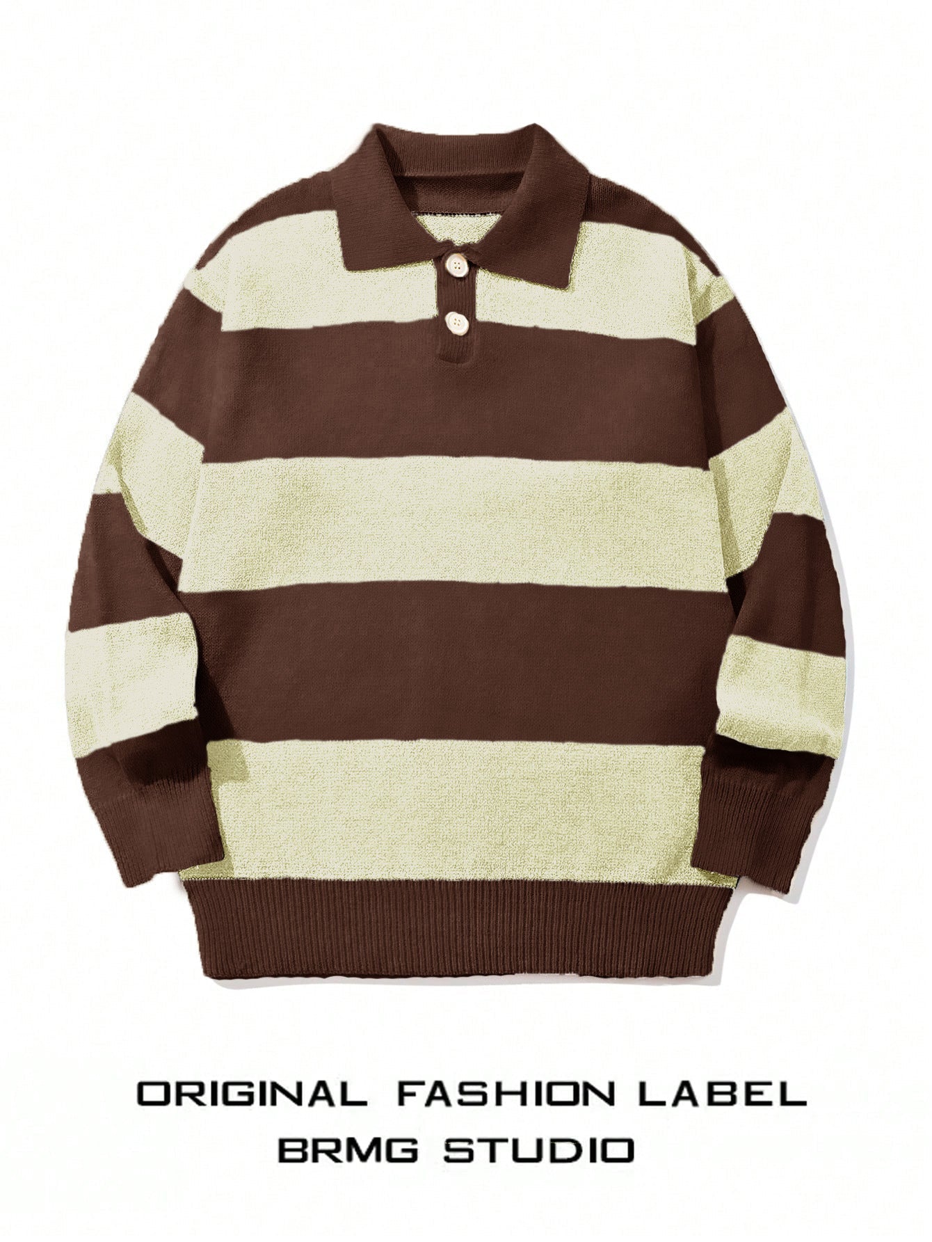 Mens Striped Knit Sweater With A Contrasting Color Collar