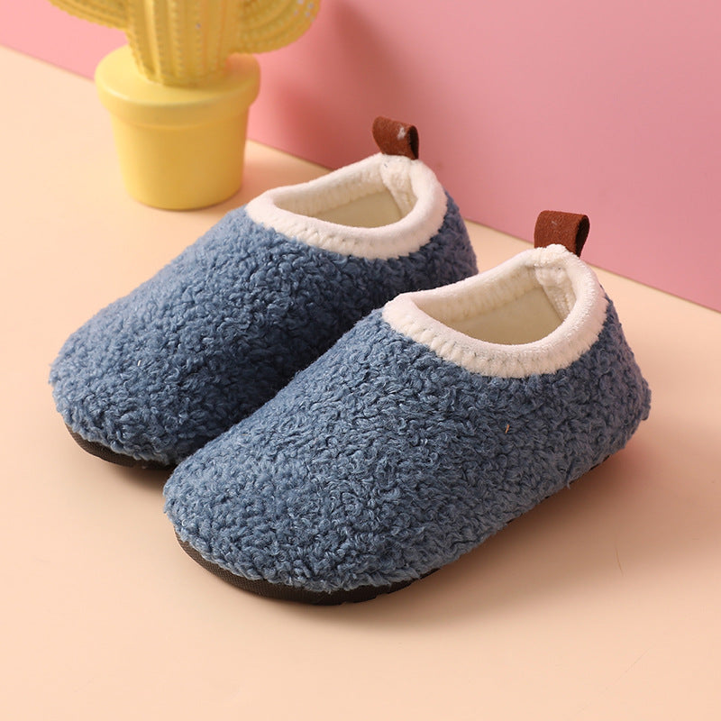 Fleece-lined Children's Non-slip Sole Thickened Autumn And Winter New Cotton Slippers
