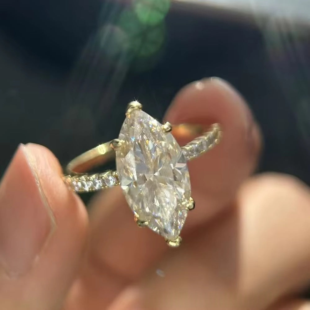 925 Sterling Silver 4-carat Marquise-cut Diamond Moissanite Ring For Women
