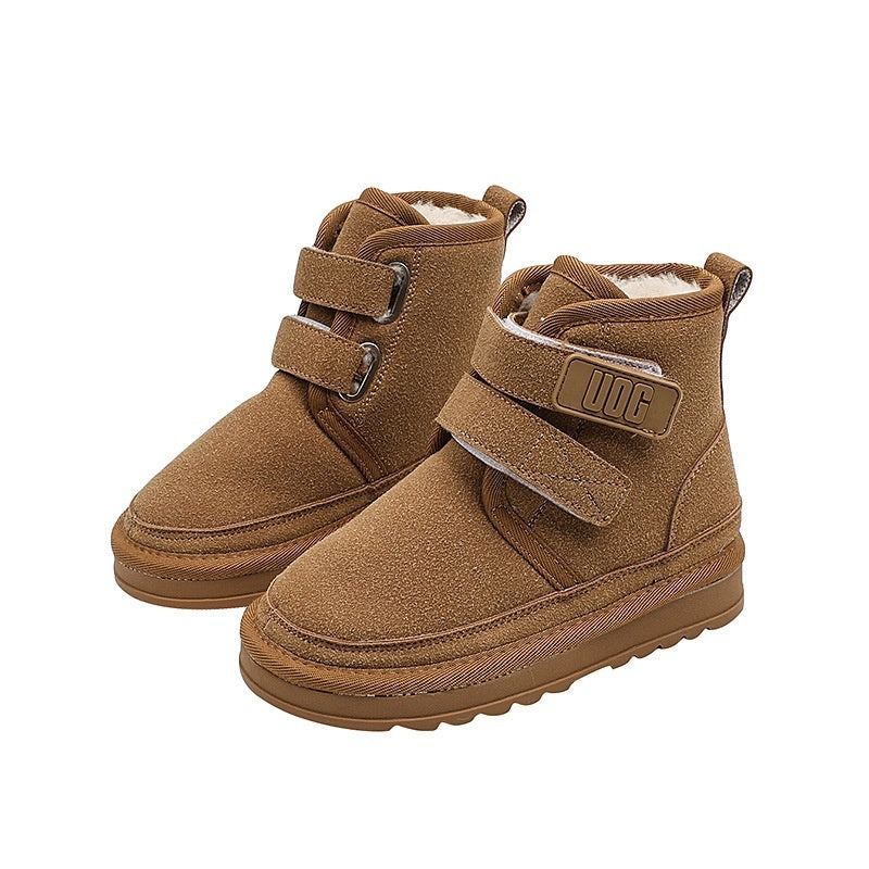 Fleece-lined Thick Snow Boots Girls' Double Velcro Ankle Boots