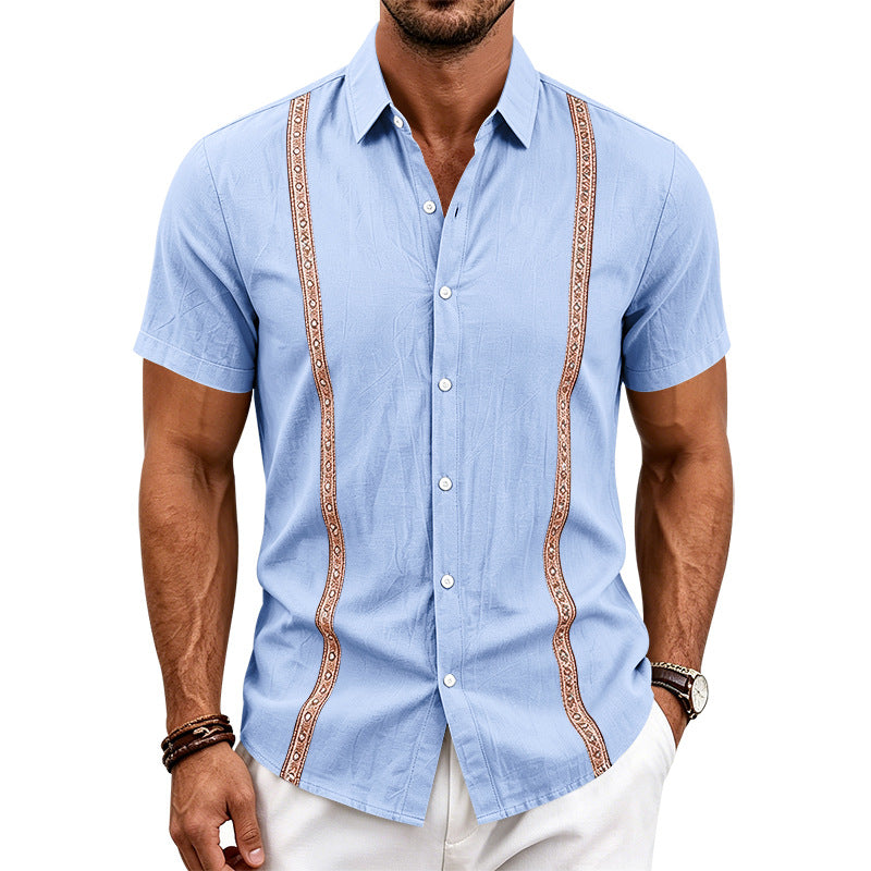 Mens Casual Linen Short-sleeve Shirt