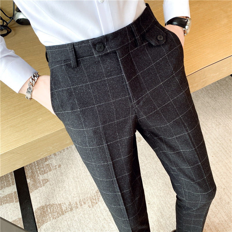 Korean Style British Checkered Slim Fit Men's Suit Pants