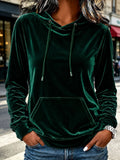 Anno Self-Designed 2026 Euro-American Women's Casual Fashion Velvet Hooded Sweatshirt Top With Drawstring
