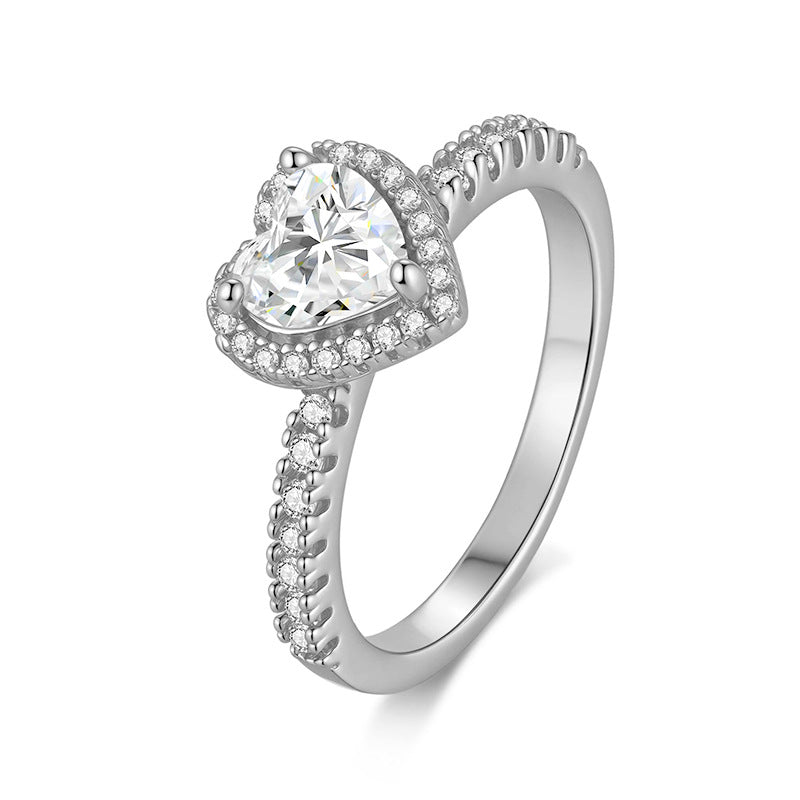 Love-Heart Moissanite 925 Silver Platinum-Plated Ring For Women