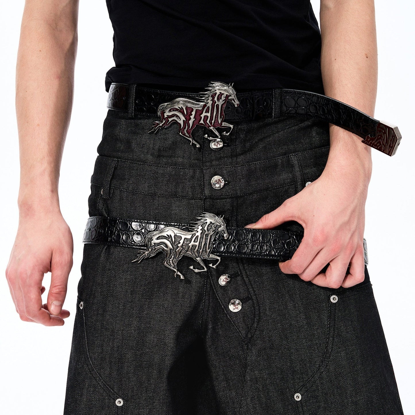 Textured Embossed Full-grain Leather Belt