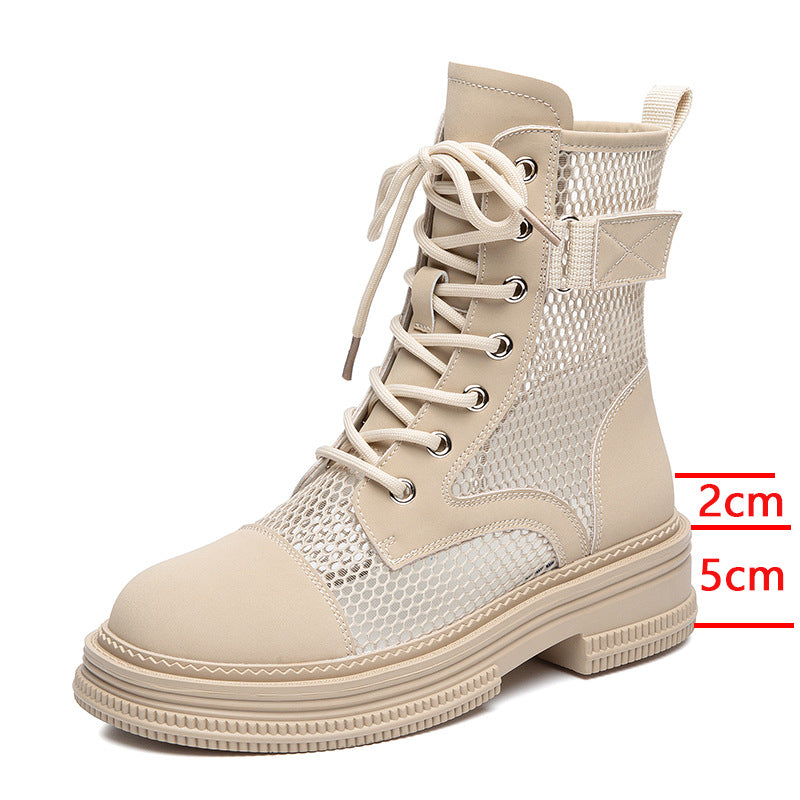 Women's Lace-Up Mesh Cutout Ankle Boots