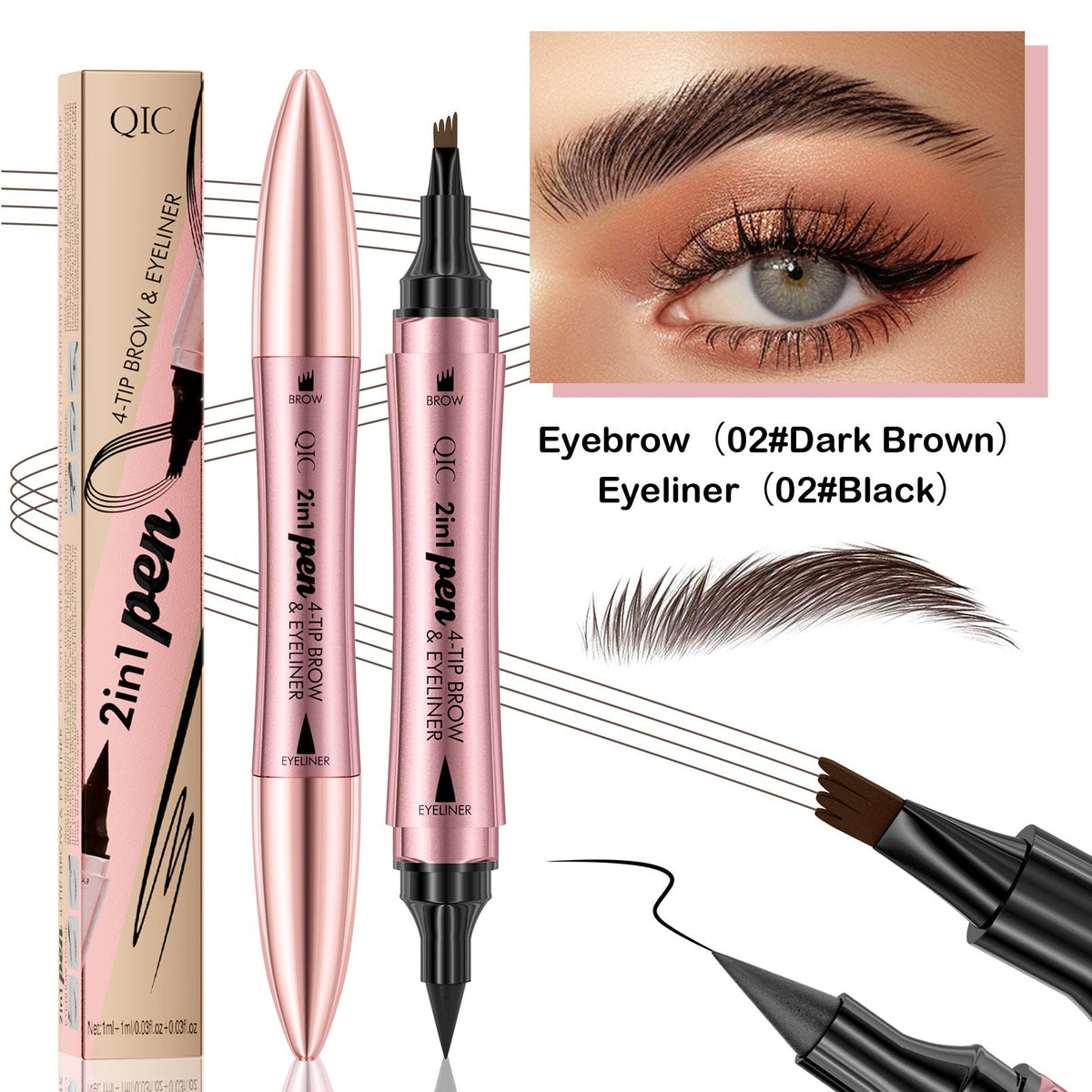 Double-headed 3D Micro-carved Liquid Four-fork Eyebrow Pencil Eyeliner 2-in-one Dual-purpose Eye