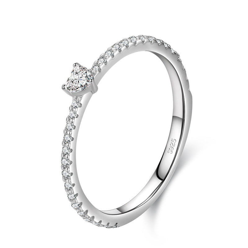 S925 Sterling Silver Heart-Shaped Love Ring for Women, Elegant European Design, Custom Sizes Available