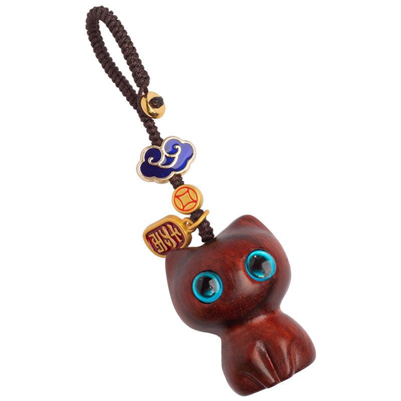 Ebony-carved Cat Car Keychain Pendant Cute