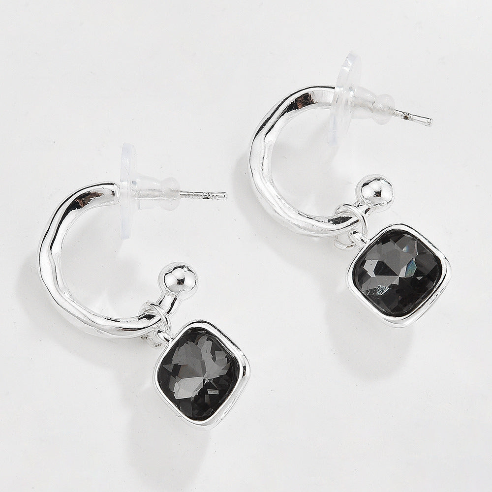Hollow Geometric Black Crystal Jewelry Set For Women, Adjustable Bracelet Ring Earrings 3Pcs Matching Set, Minimal Cool Fashion Jewelry