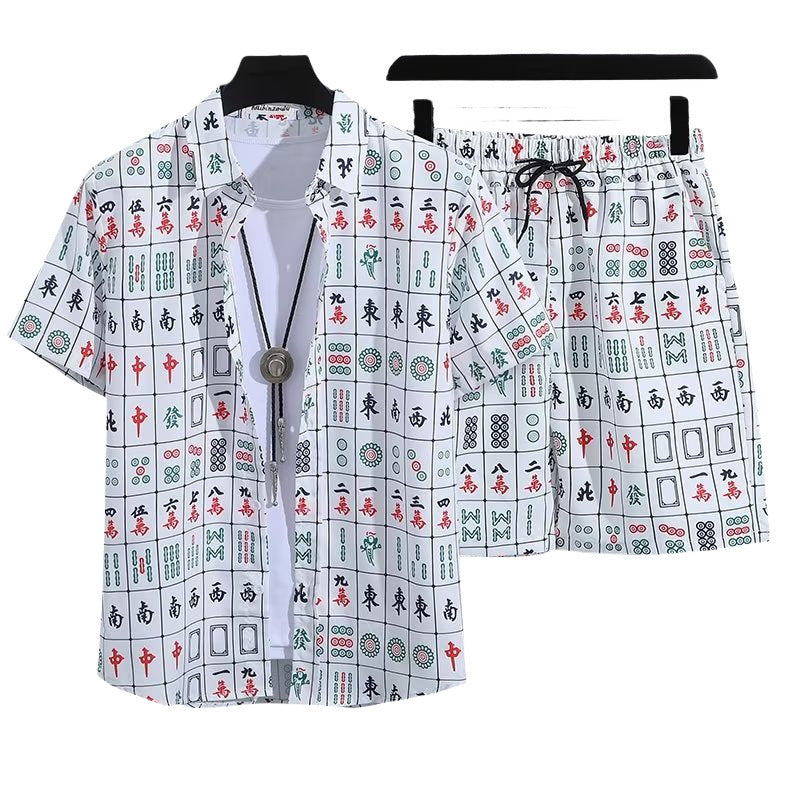 Floral Shirt Set Short Sleeves Retro All-over Floral Print Trendy