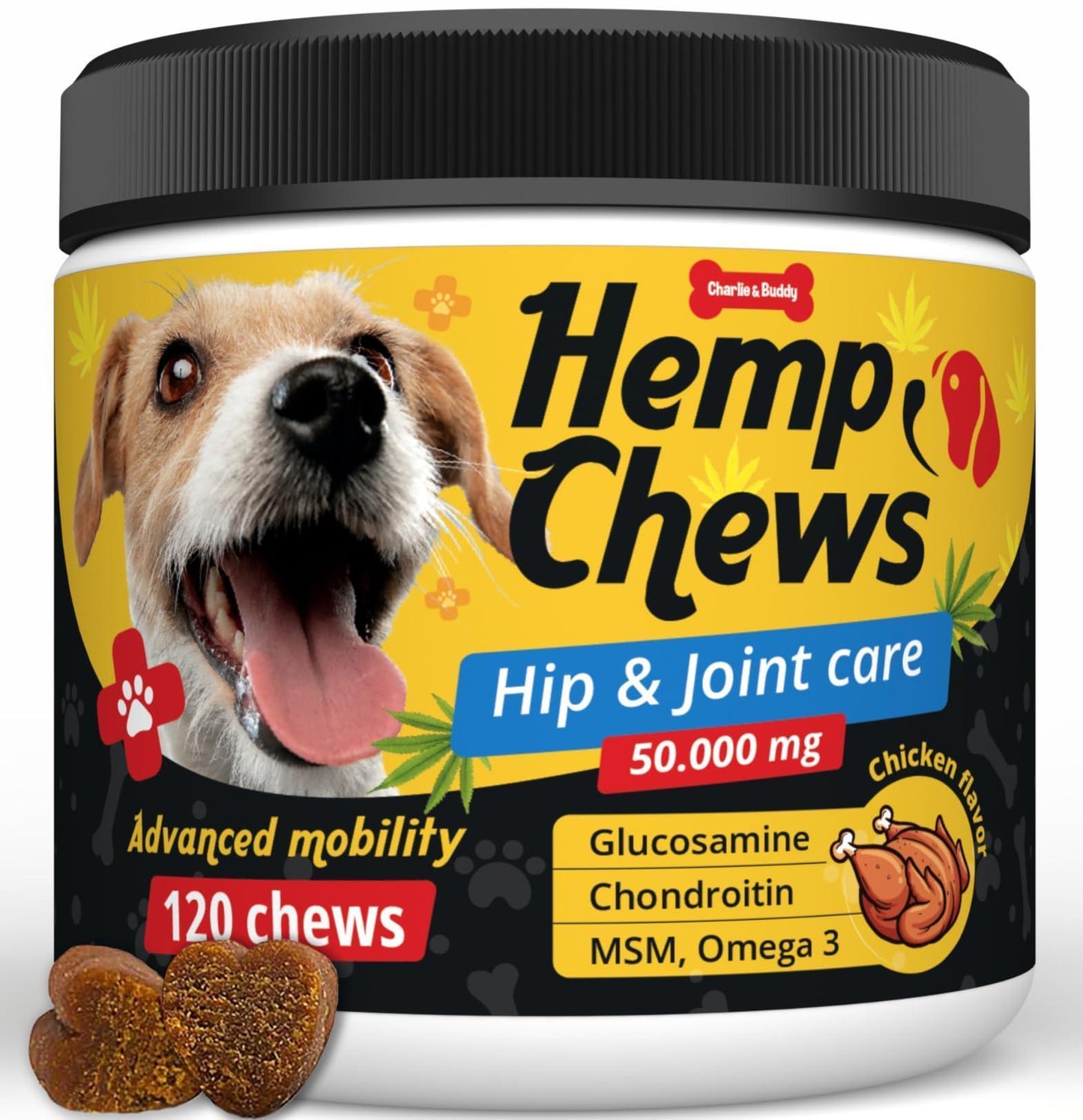 Hemp Hip & Joint Supplement for Dogs 120 Count Glucosamine