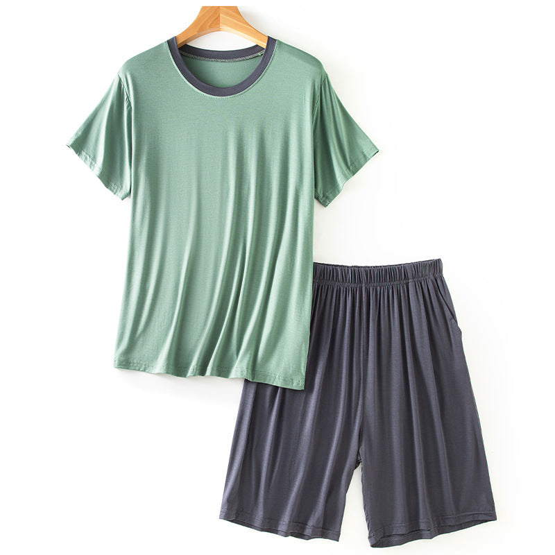 Modal Men's Round Neck Short Sleeve Suit Summer Casual