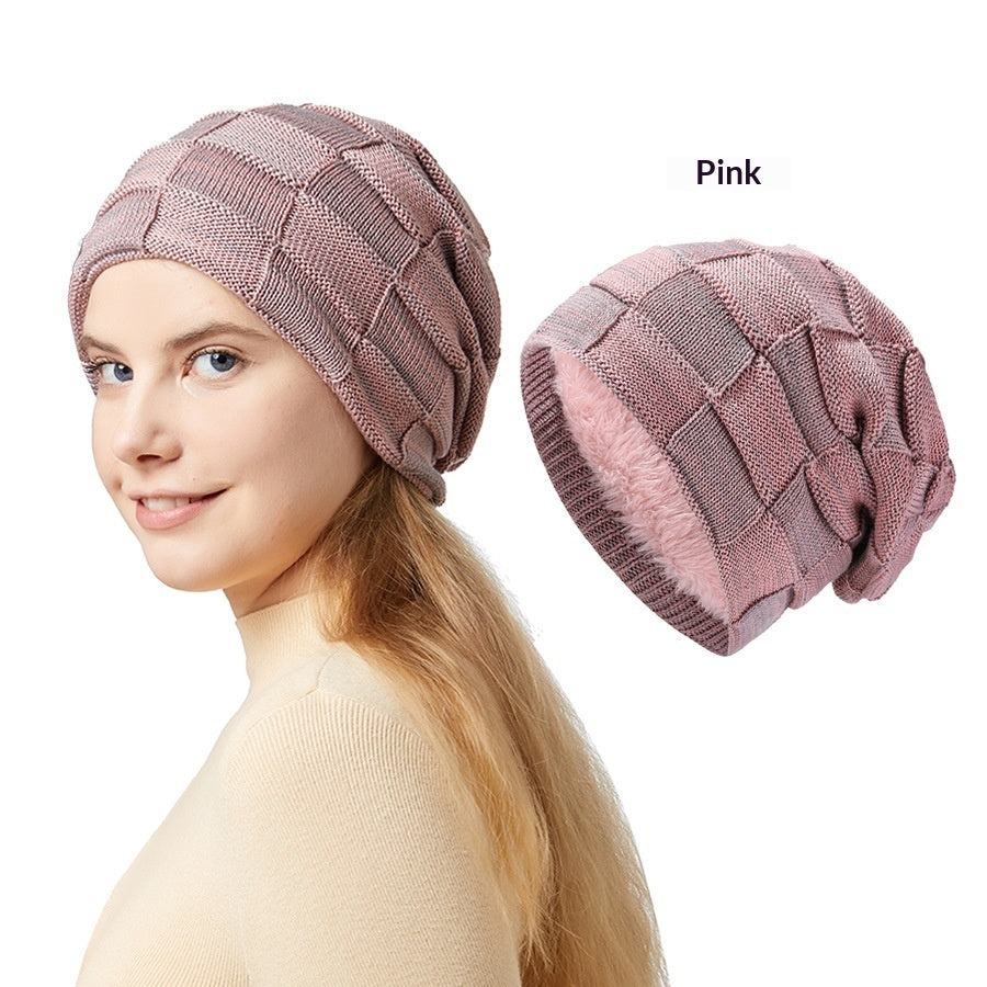 Mens Winter Knitted Hat Couples Style Warm Fleece-Lined Ear-Protecting Wool Cap