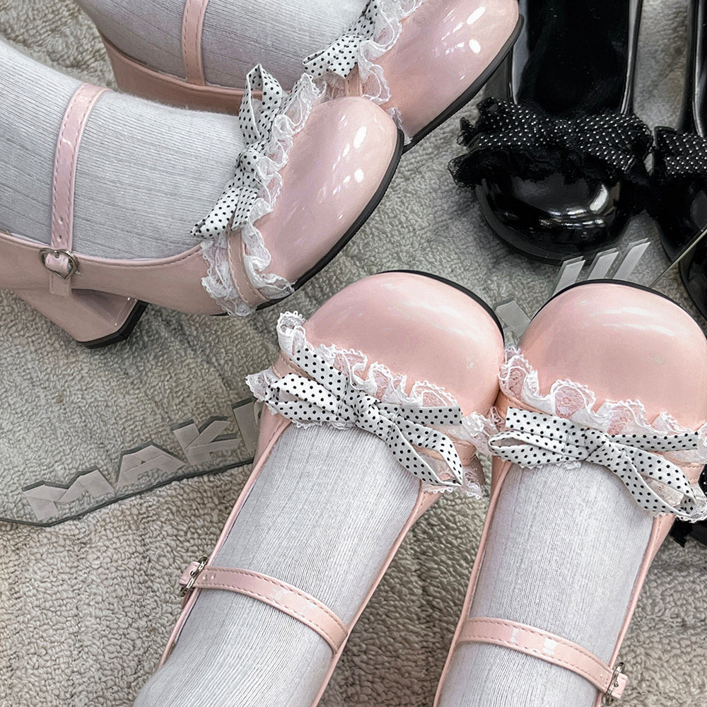 Sweet Lolita Shoes Lolita Shoes New High Heels Cute Lace Bow Girl Mary Jane Single Shoes