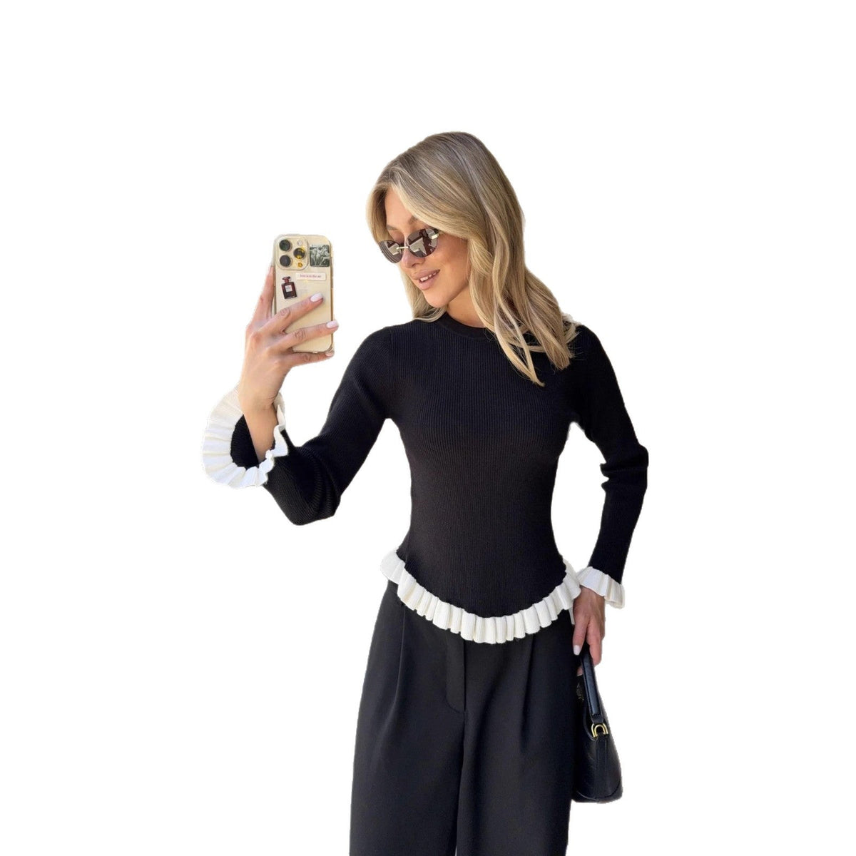 Pullover Stretch-knit Long-sleeve Sweater