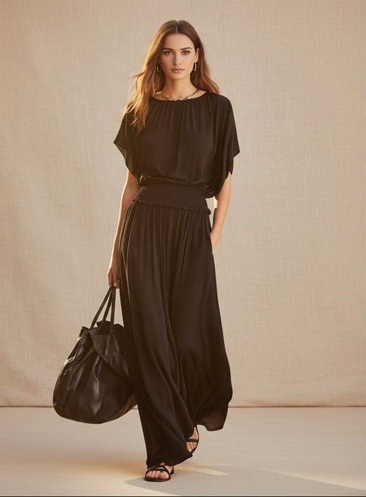 Women's Chiffon High-Waist Ruched Maxi Dress