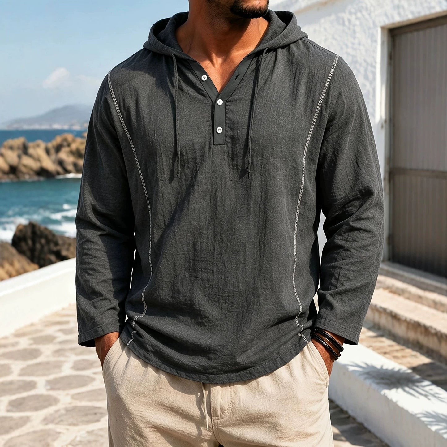 Mens Casual Stylish Loose-fitting Long-sleeve Hooded Sweatshirt