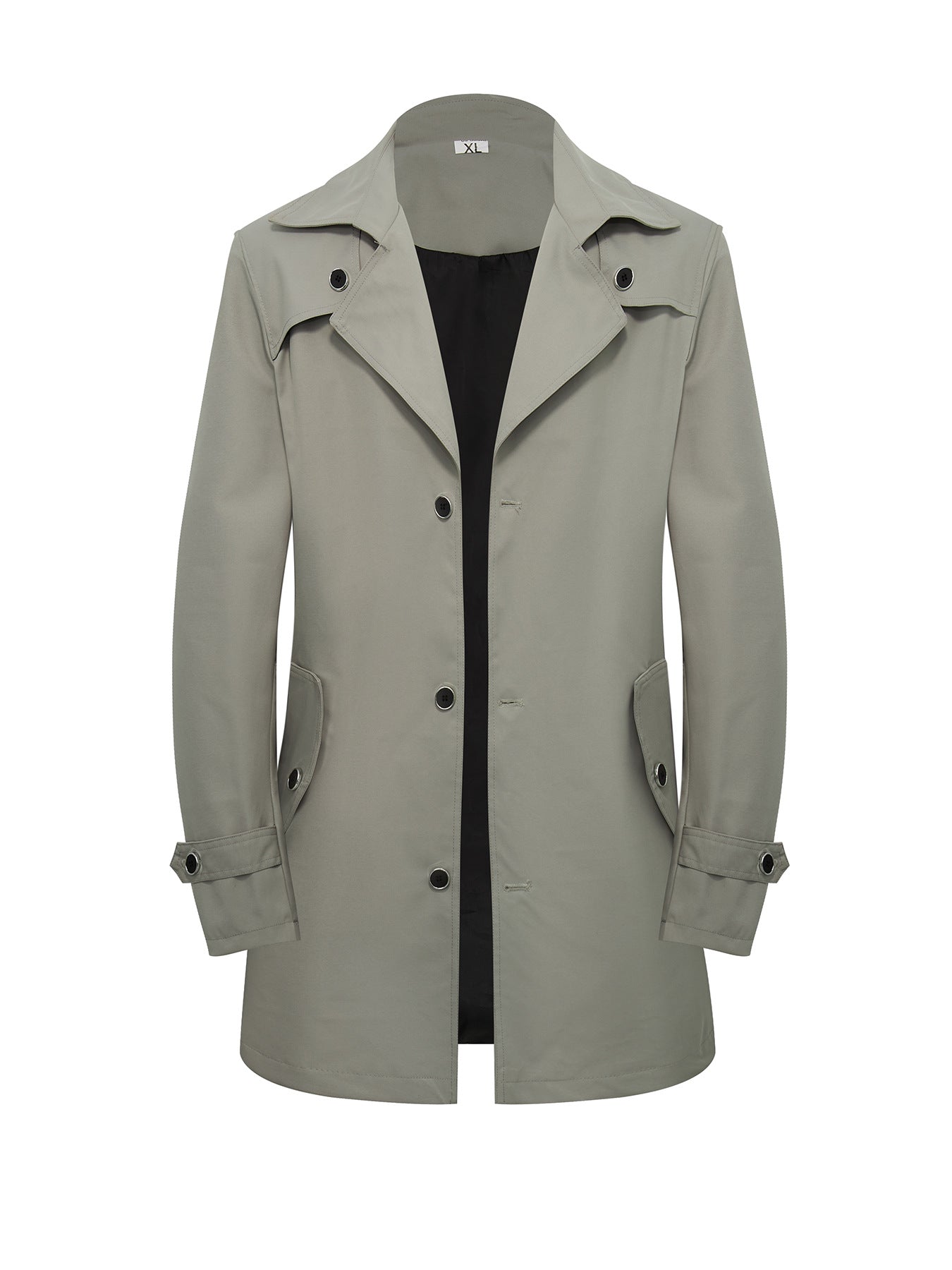 Men's Mid-Length Trench Coat - European American Style Solid Color Single-Breasted Casual Jacket for Daily Wear