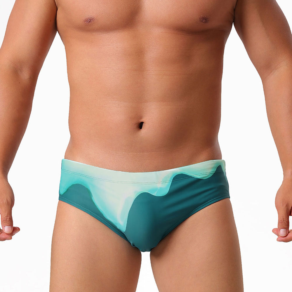 Gradient Flowing-print Triangle Swim Trunks Fashionable